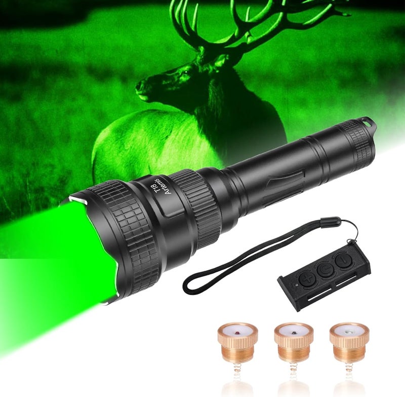 Brinyte T18 Hunting Light Red Green White Zoomable LED Flashlight, Long Range Predator Flashlight with Remote Pressure Switch for Hog Coyote Coon Varmint Hunting - Image 1